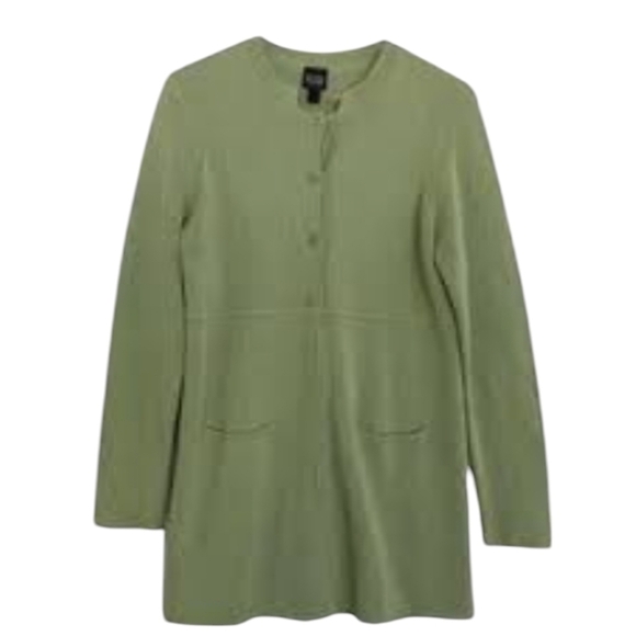 Eileen Fisher Green Tunic Long Blazer Jacket Knit Silk Blend Quiet Luxury Sz Mp - Picture 6 of 9